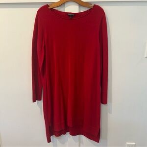 Eileen Fisher Women's Sweater Red Tunic Roll Neck Wool Medium Christmas Cozy‎